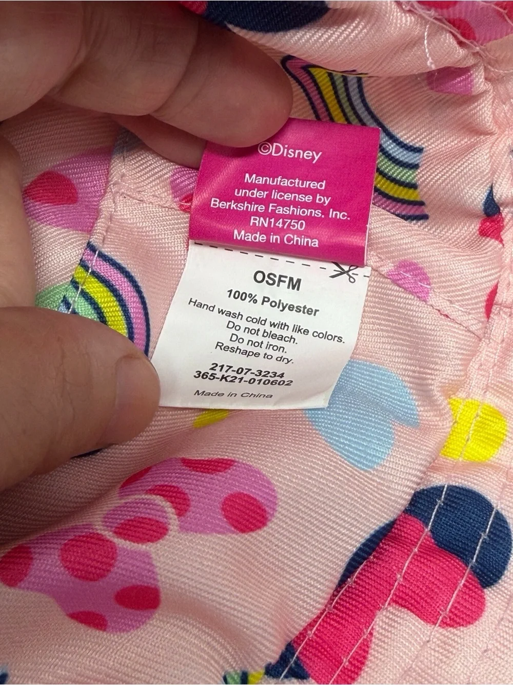 Disney Junior Minnie Mouse pink white polka dot embroidered Bucket Hat OSFM EUC